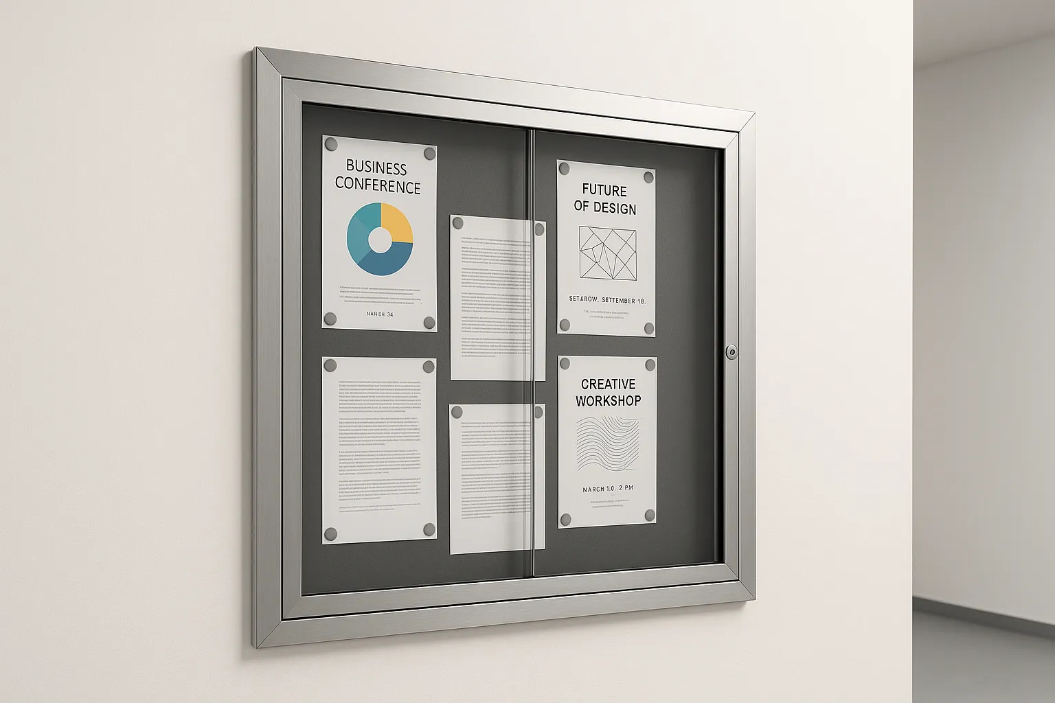 Gablota ogłoszeniowa podtynkowa z drzwiami przesuwnymi